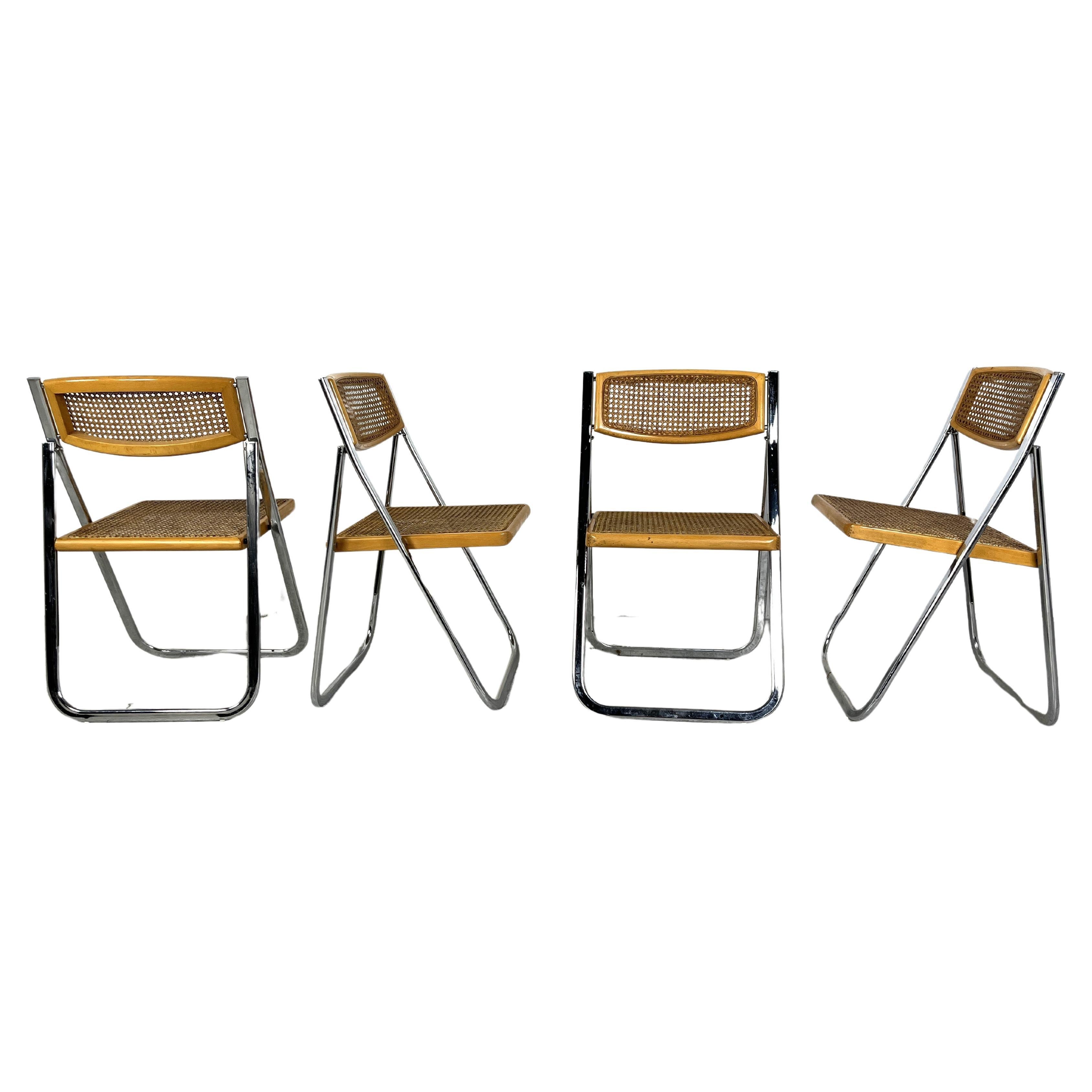 Vintage rattan folding chairs, 1970s - set of 4 For Sale