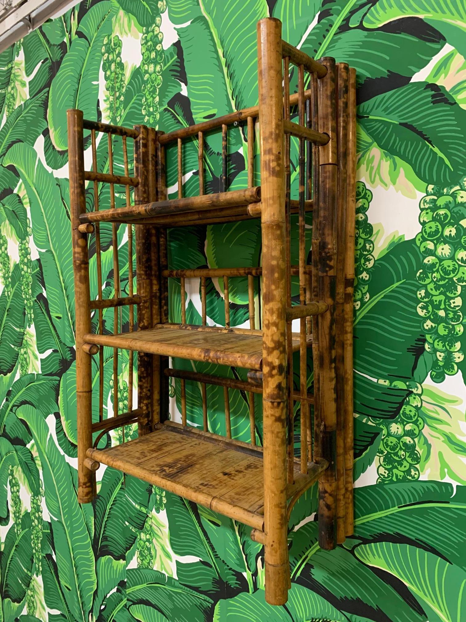 Mid-20th Century Vintage Rattan Folding Wall Shelf