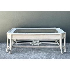 Vintage Rattan Fretwork Medallion Coffee Table
