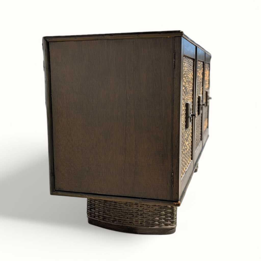 Vintage Rattan Front Buffet Cabinet, Sideboard, Mid Century Dining Room For Sale 4