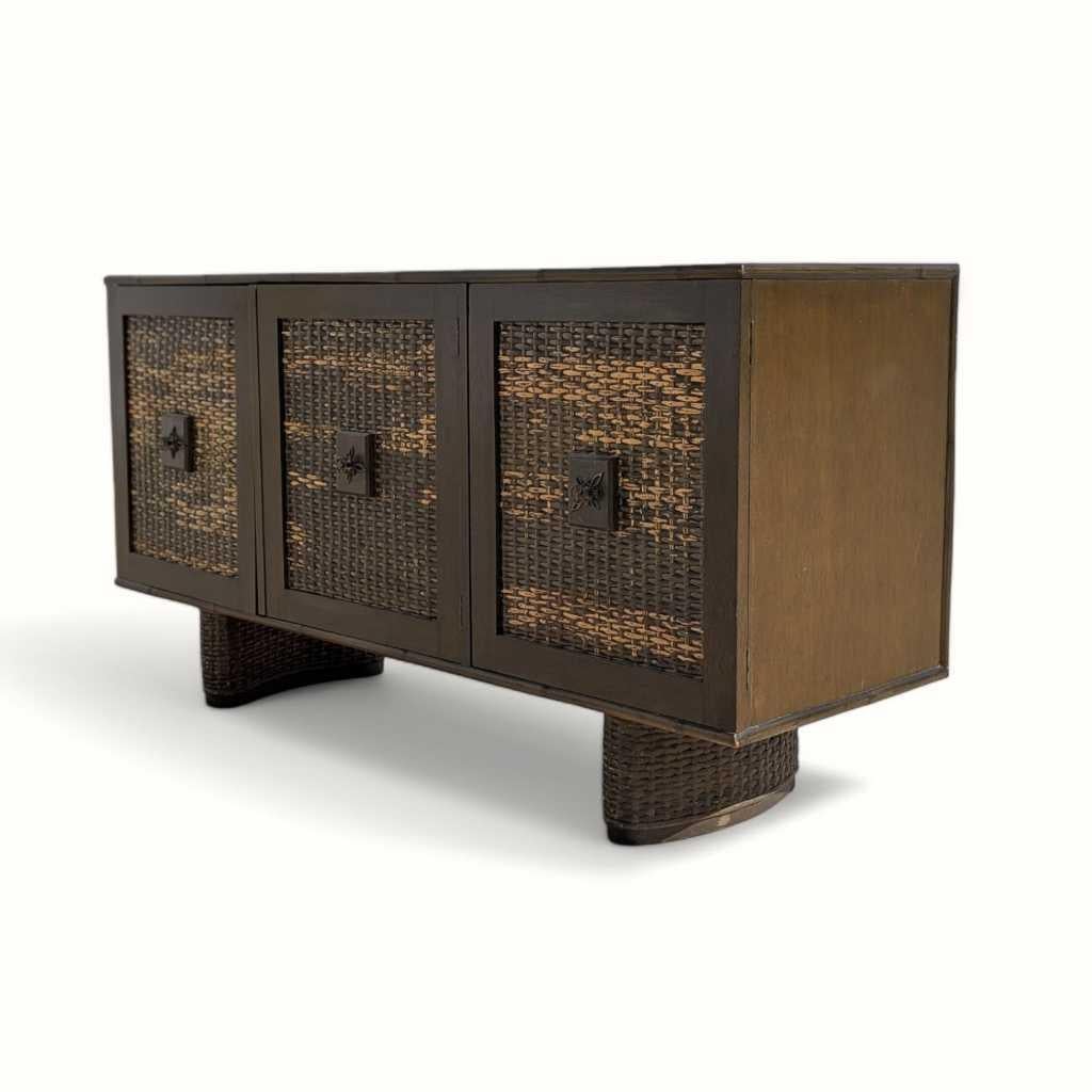 Vintage Rattan Front Buffet Cabinet, Sideboard, Mid Century Dining Room For Sale 6