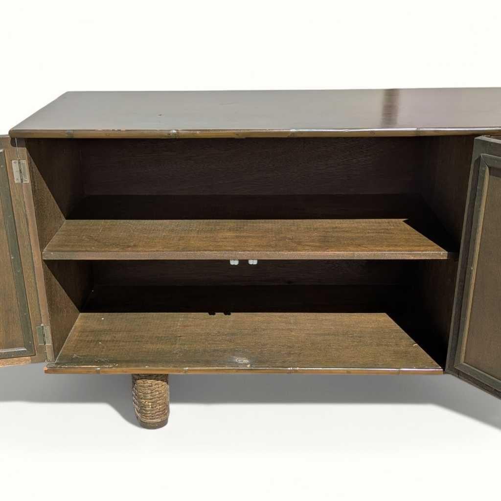 Vintage Rattan Front Buffet Cabinet, Sideboard, Mid Century Dining Room For Sale 8