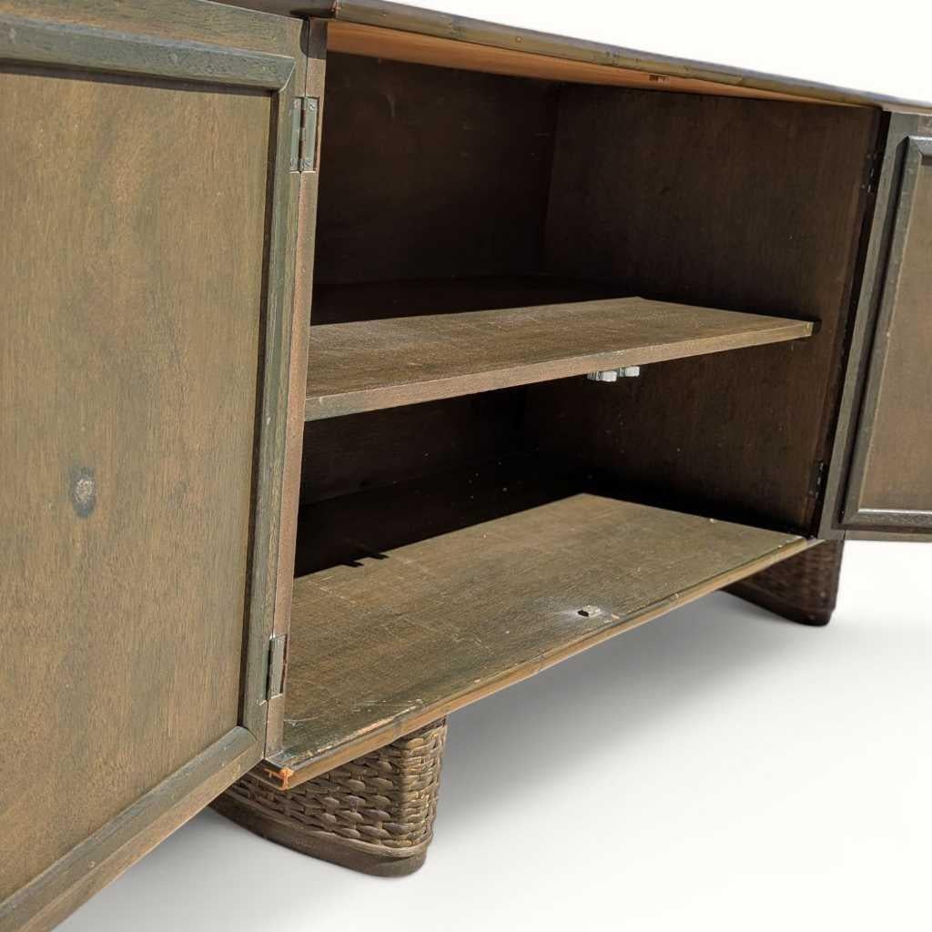 Vintage Rattan Front Buffet Cabinet, Sideboard, Mid Century Dining Room For Sale 10