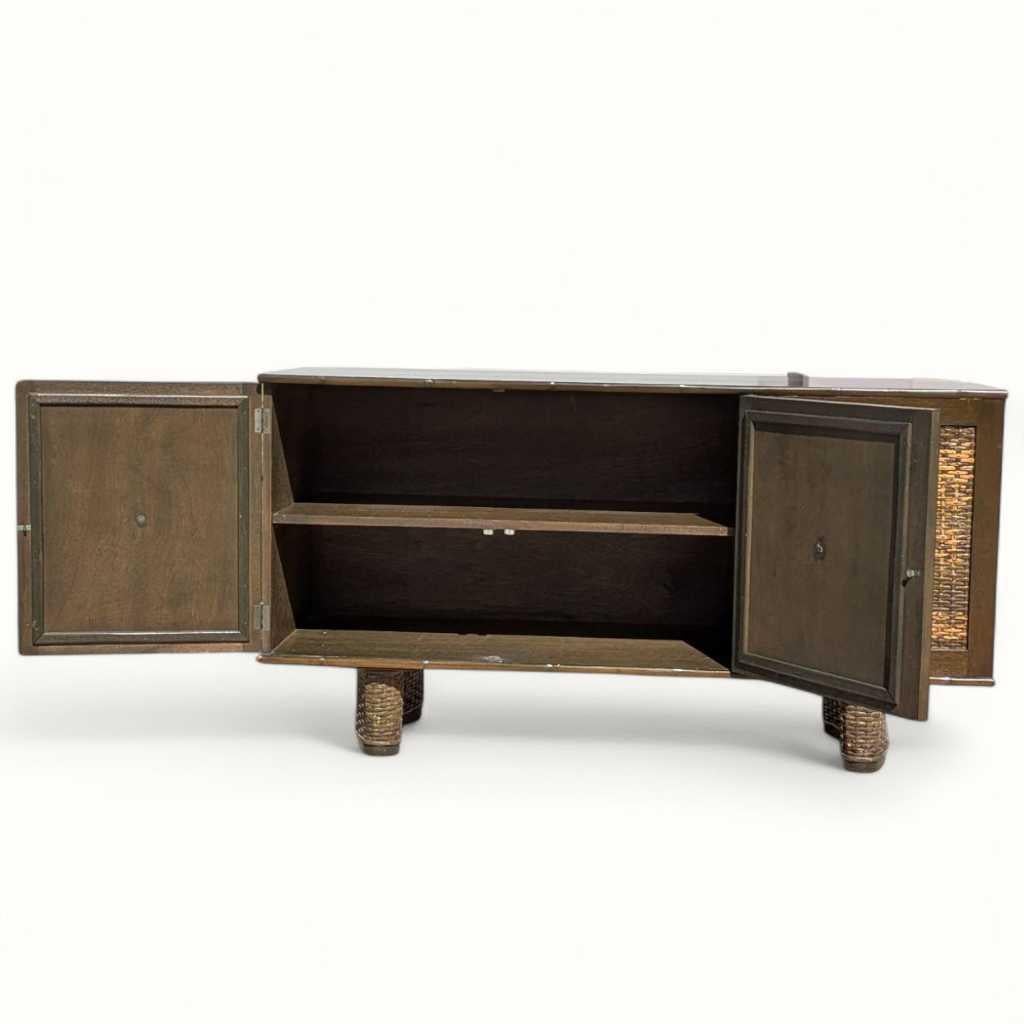 Vintage Rattan Front Buffet Cabinet, Sideboard, Mid Century Dining Room For Sale 11