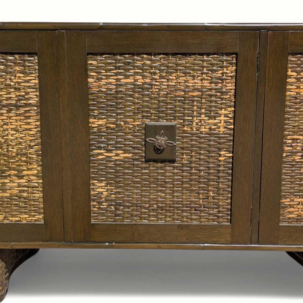 Late 20th Century Vintage Rattan Front Buffet Cabinet, Sideboard, Mid Century Dining Room For Sale