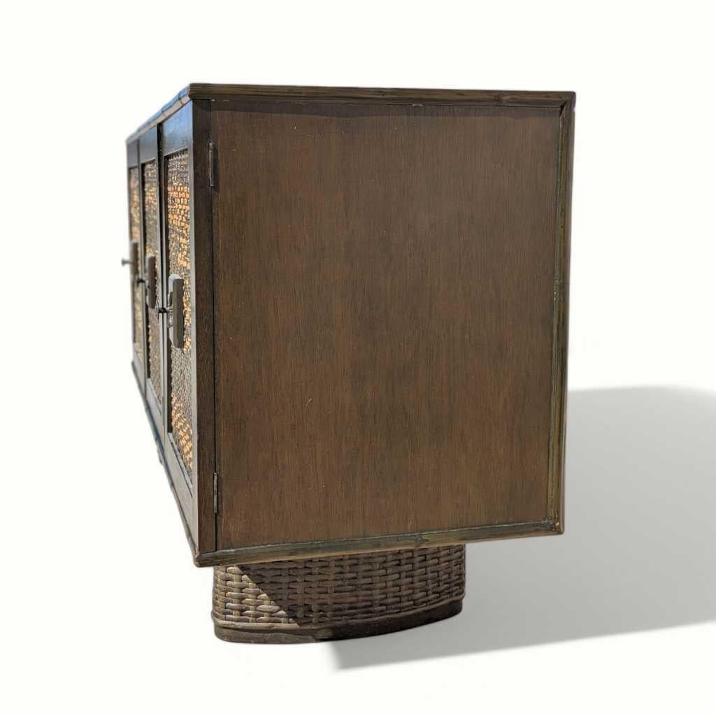 Vintage Rattan Front Buffet Cabinet, Sideboard, Mid Century Dining Room For Sale 3