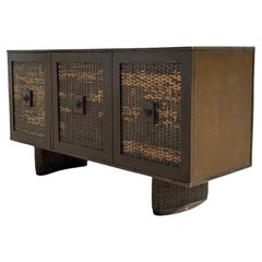 Vintage Rattan Front Buffet Cabinet, Sideboard, Mid Century Dining Room