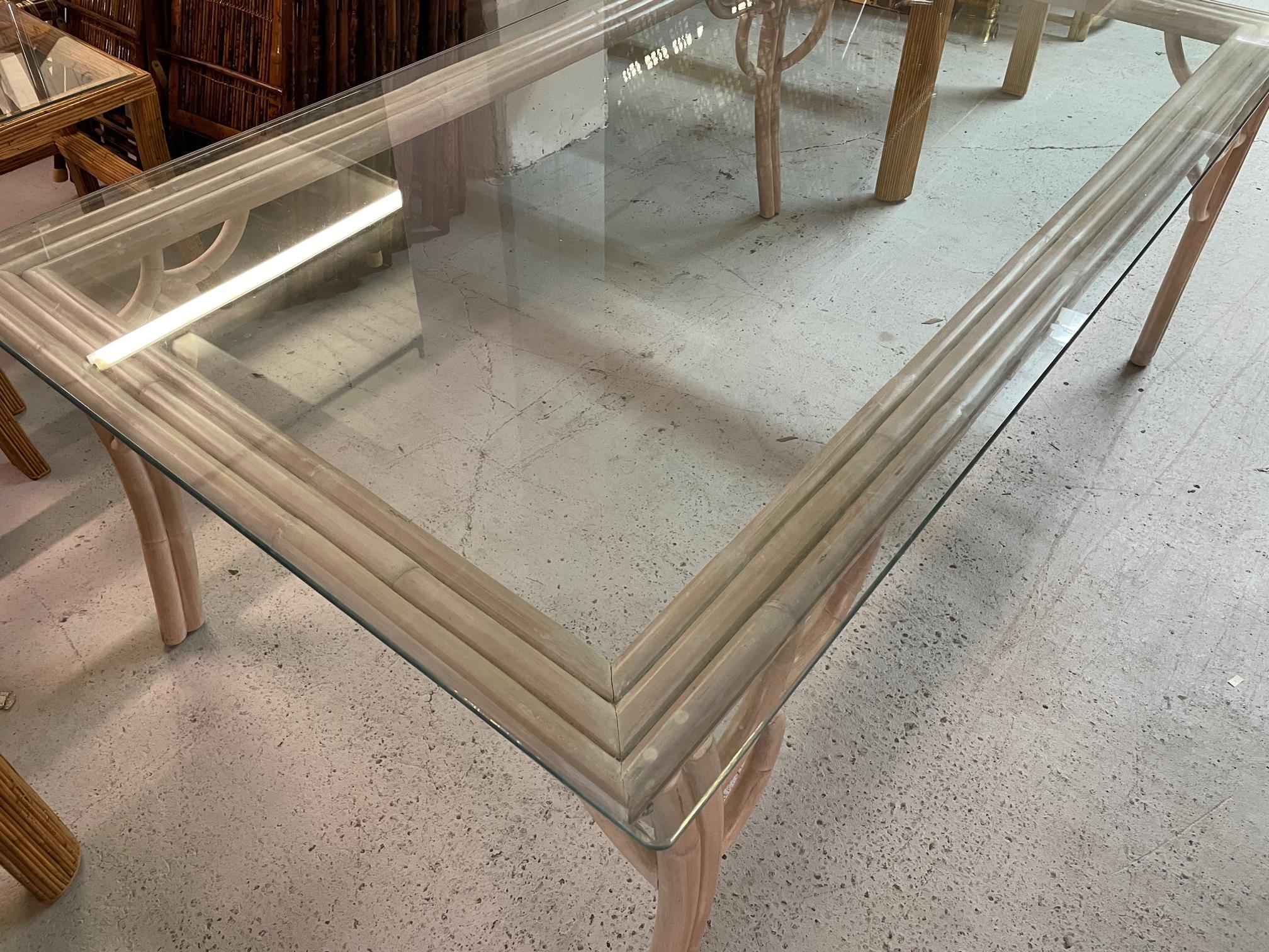 Vintage Rattan Glass Top Dining Table In Good Condition In Jacksonville, FL