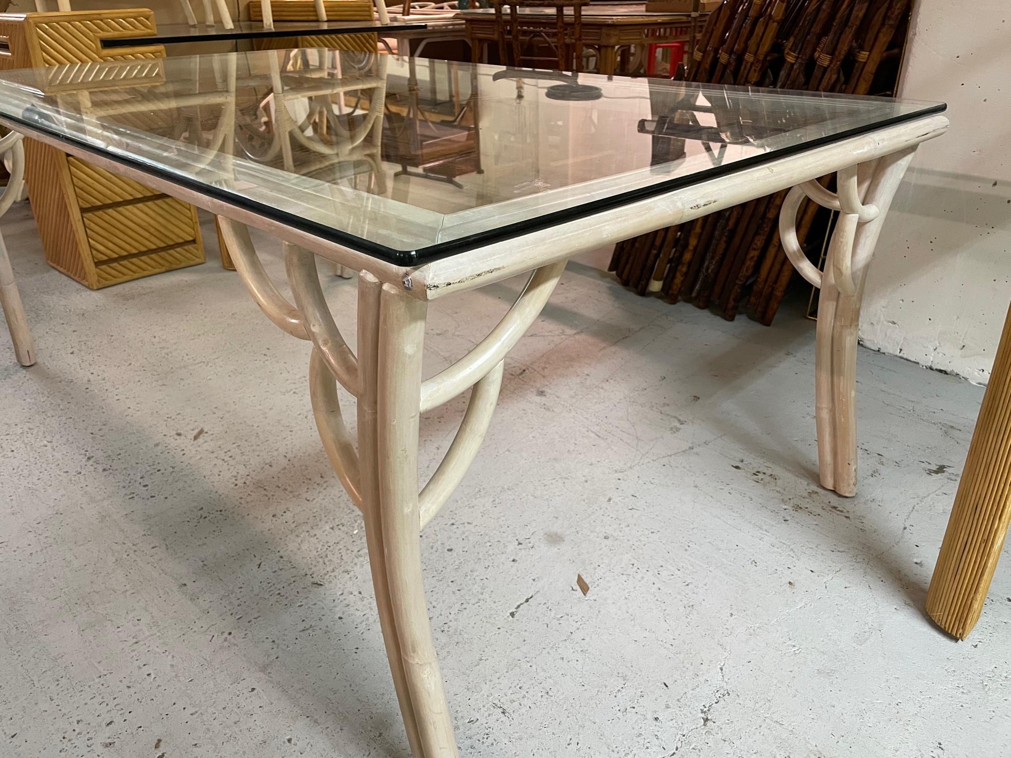 Vintage Rattan Glass Top Dining Table 2