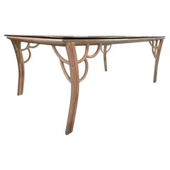 Retro Rattan Glass Top Dining Table