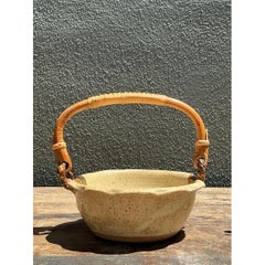 Vintage Rattan Handle Studio Pottery Bowl