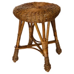 Vintage Rattan Handwoven Stool or Plant Stand