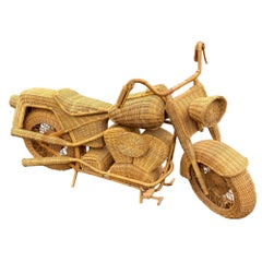Vintage Rattan Harley Davidson Life Size Sculpture Coastal Wicker Bamboo