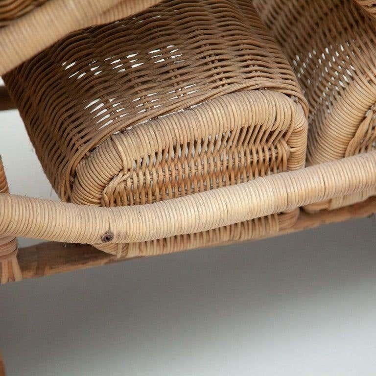 Vintage rattan Harley real size.
By unknown artisan, Spain, circa 1970.

In original condition, with minor wear consistent with age and use, preserving a beautiful patina.

Materials:
Rattan

Dimensions:
D cm x W cm x H cm.