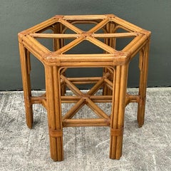 Vintage Rattan Hexagon Dining Table Pedestal