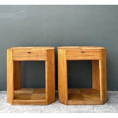 Vintage Rattan Hexagonal Night Stands - A Pair