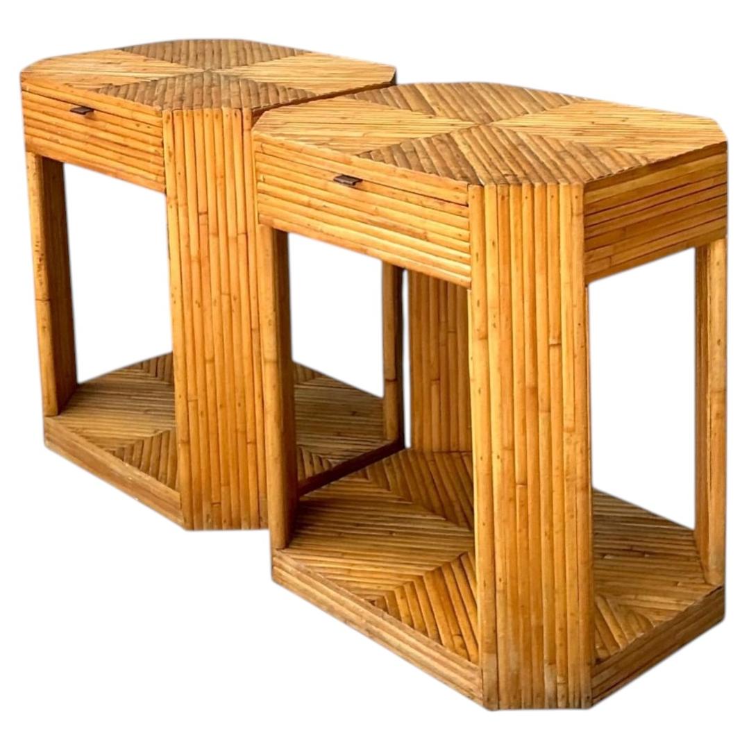 Vintage Rattan Hexagonal Night Stands - A Pair