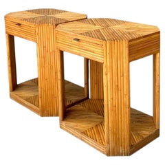 Vintage Rattan Hexagonal Night Stands - A Pair