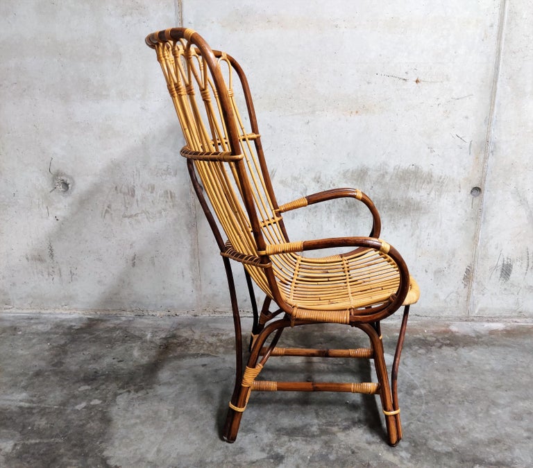 Vintage Rattan High Back Lounge Chair, 1960s at 1stdibs