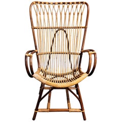 Vintage Rattan High Back Lounge Chair, 1960s