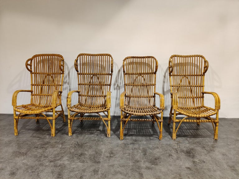 Vintage Rattan High Back Lounge Chairs, 1960s at 1stDibs