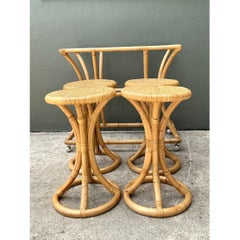 Vintage Rattan High Top Table With Coordinating Stools - Set Of 5