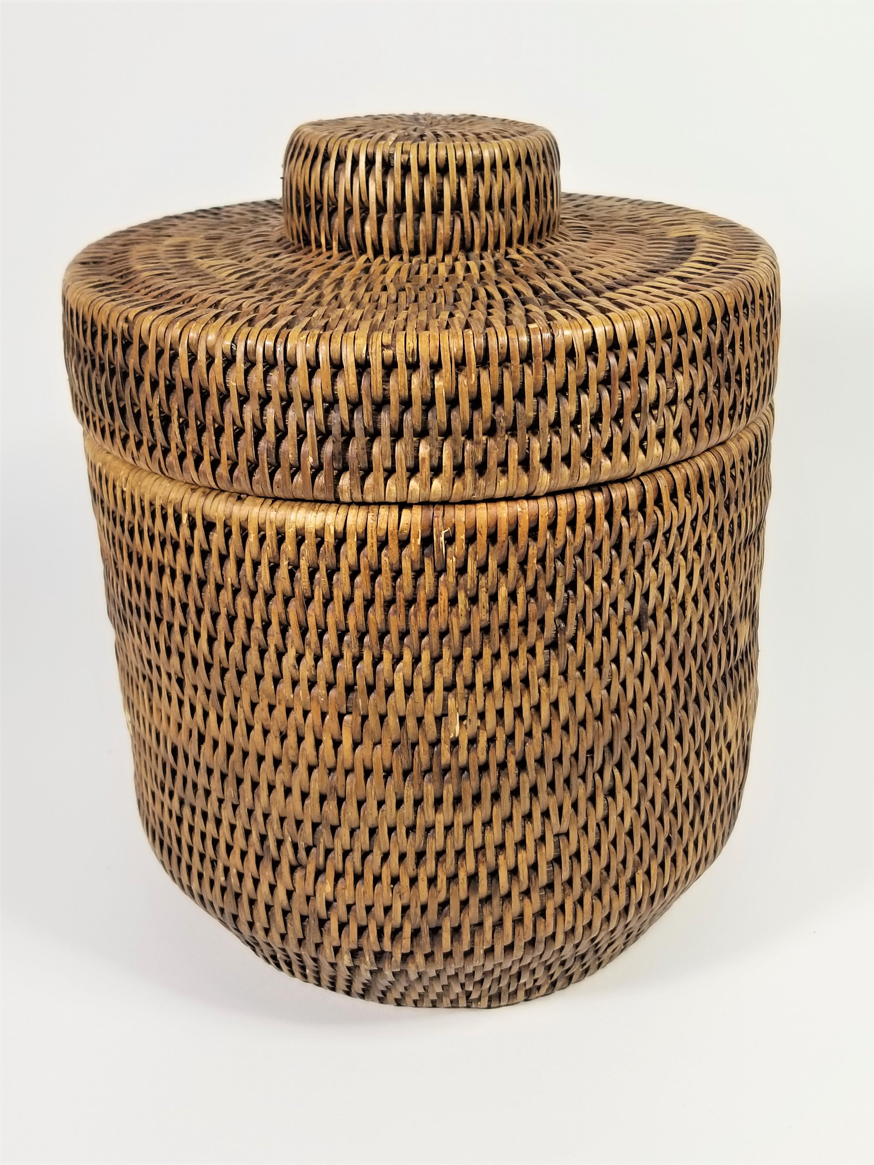 20th Century Vintage Rattan Ice Bucket with Tongs