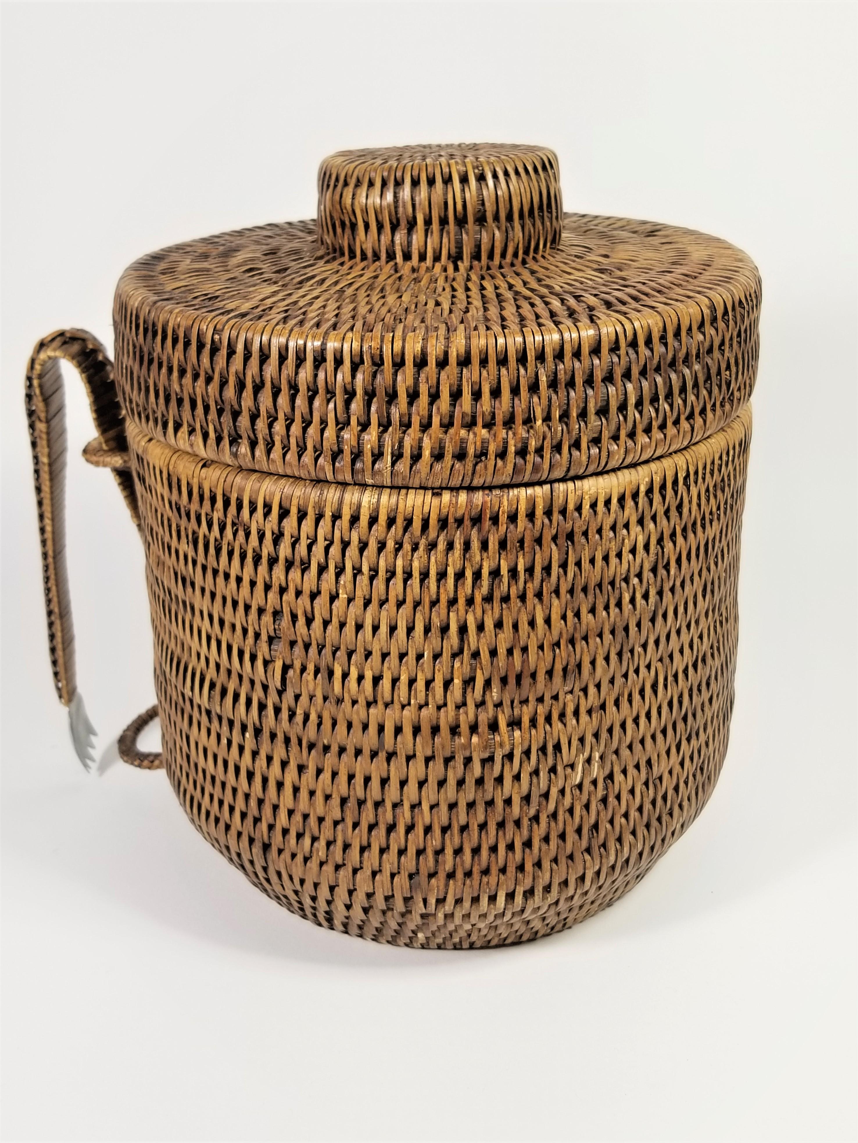 Wicker Vintage Rattan Ice Bucket with Tongs