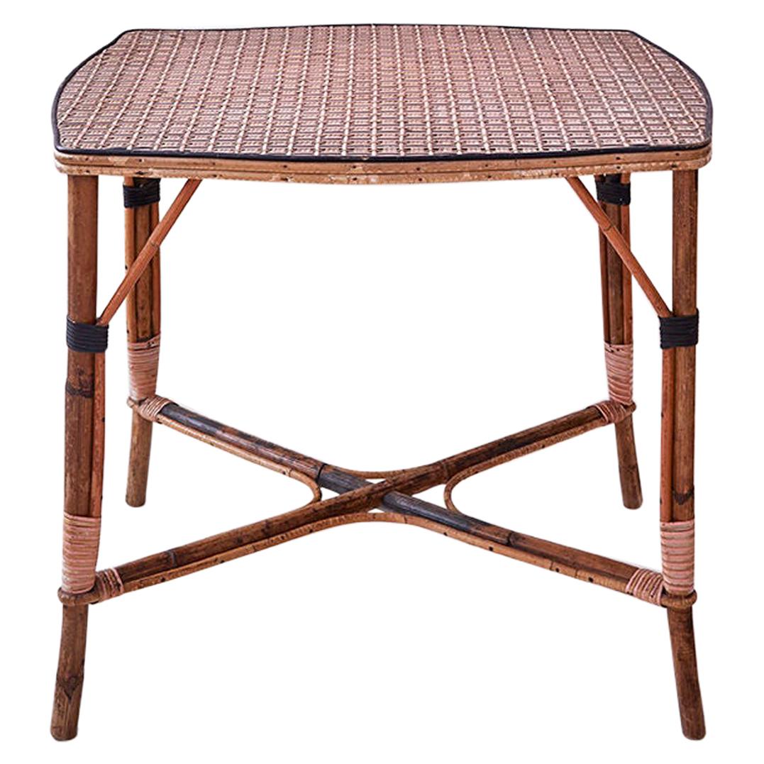 Vintage Rattan Intimate Tea Table with Pink Woven Details, France 1920s