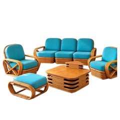 Vintage Rattan Living Room Suite in the Style of Paul Frankl, J.R.B. Tokyo, 1947