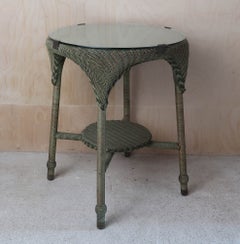 Vintage Rattan Lloyd Loom Round Side Table. English Dated 1931