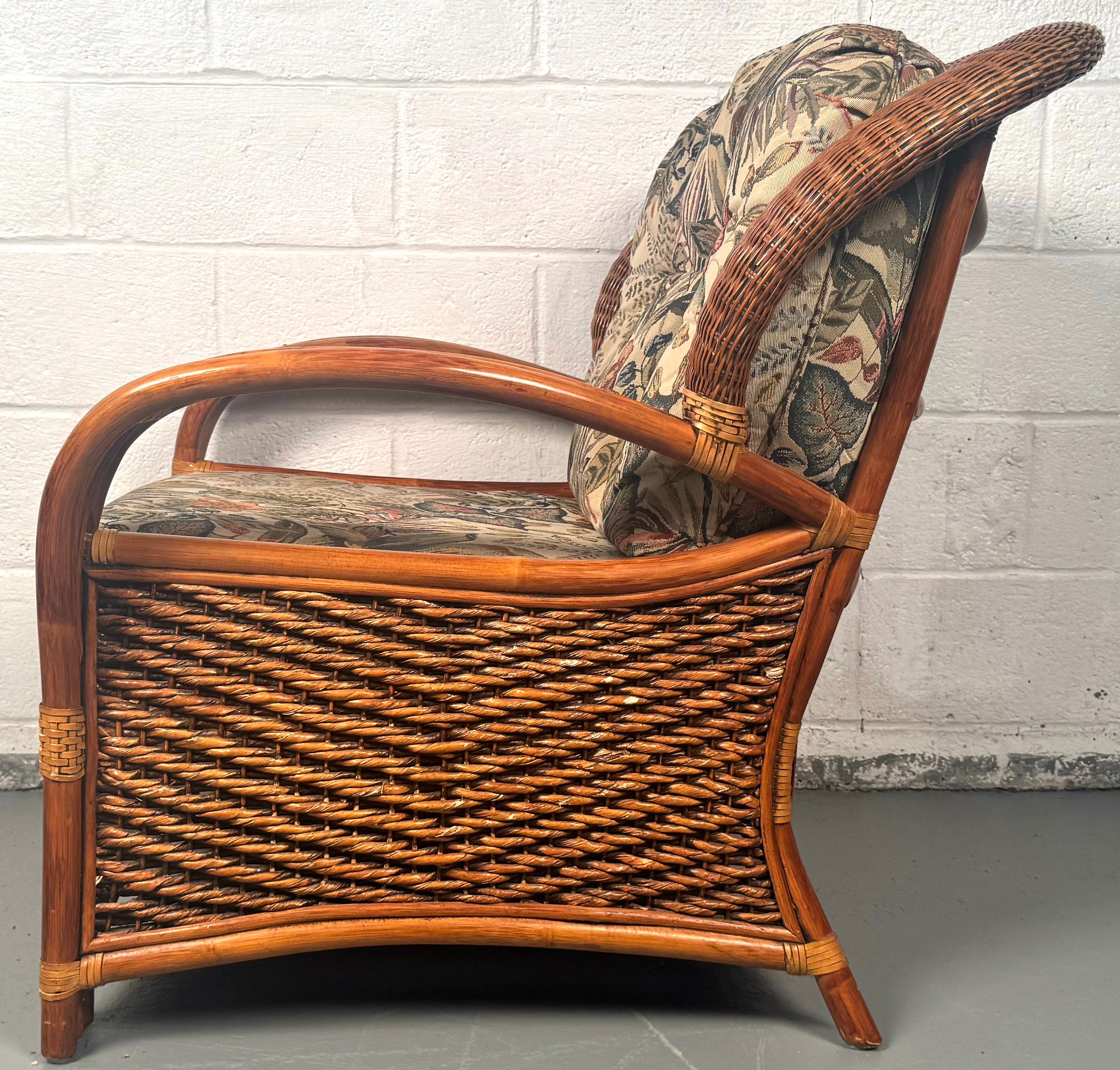 Mid-Century Modern Vintage Rattan Lounge Chair and Ottoman by Palm Springs Rattan For Sale