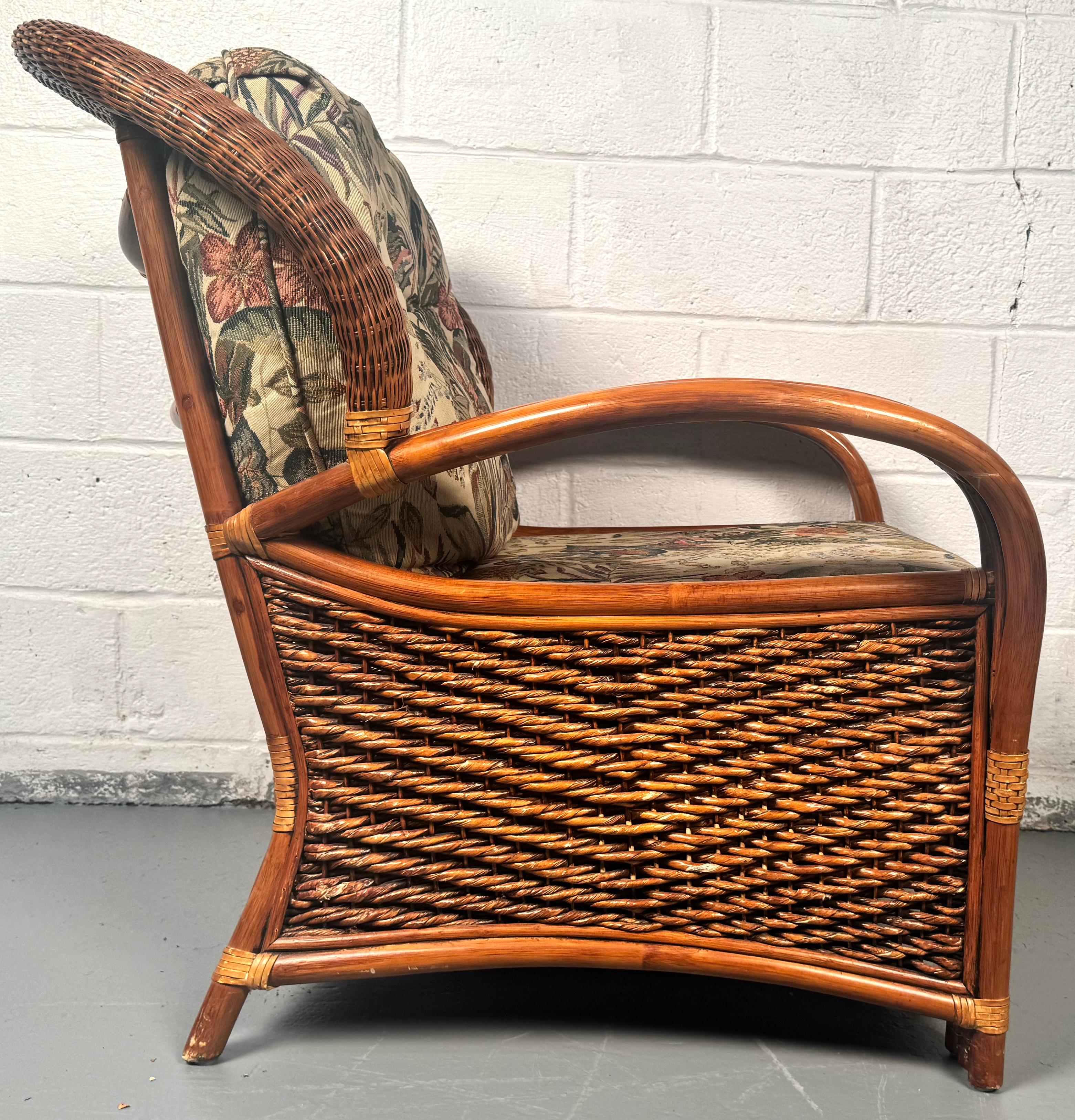Vintage Rattan Lounge Chair and Ottoman by Palm Springs Rattan In Good Condition For Sale In Brooklyn, NY