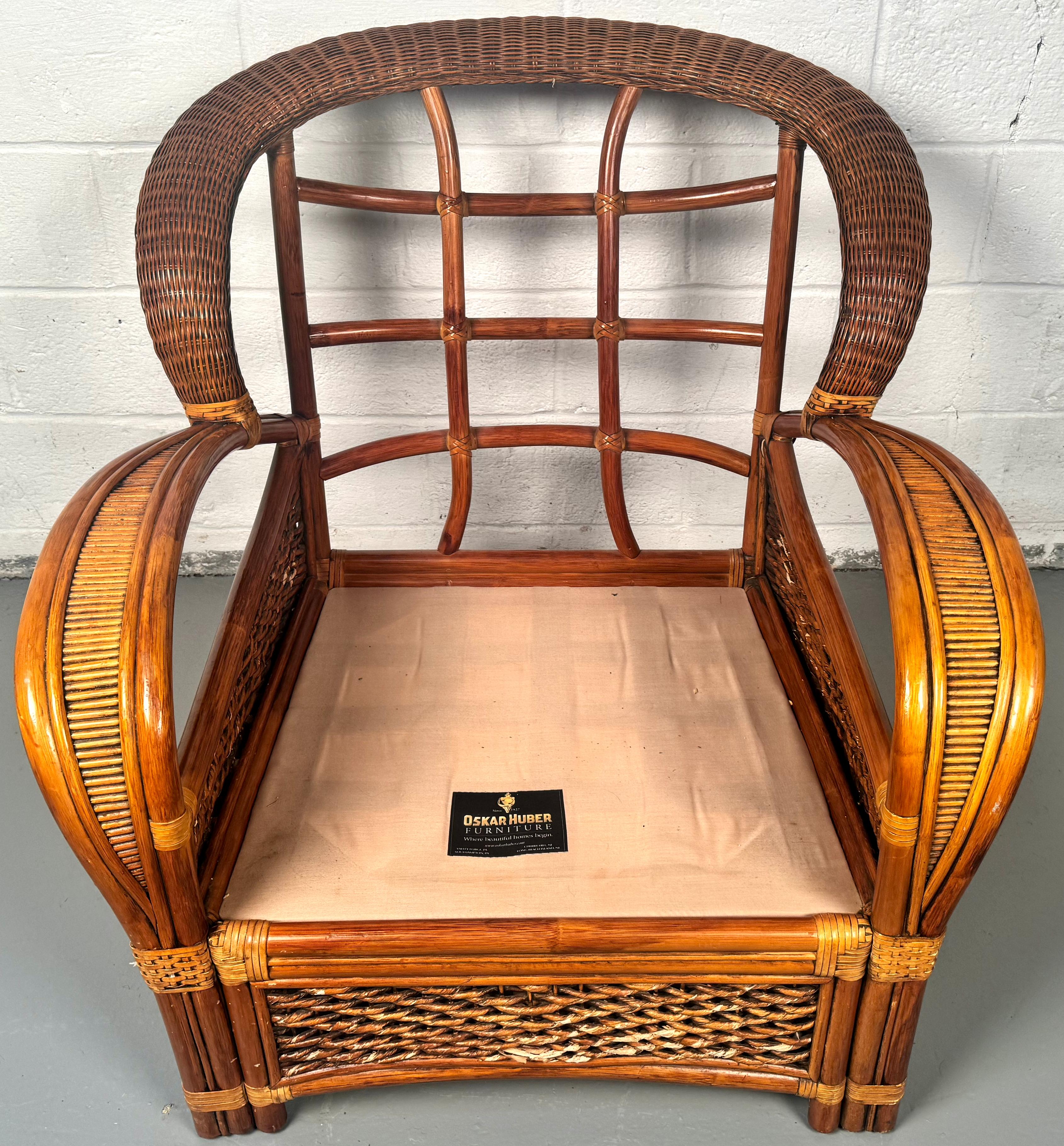 Vintage Rattan Lounge Chair and Ottoman by Palm Springs Rattan For Sale 1
