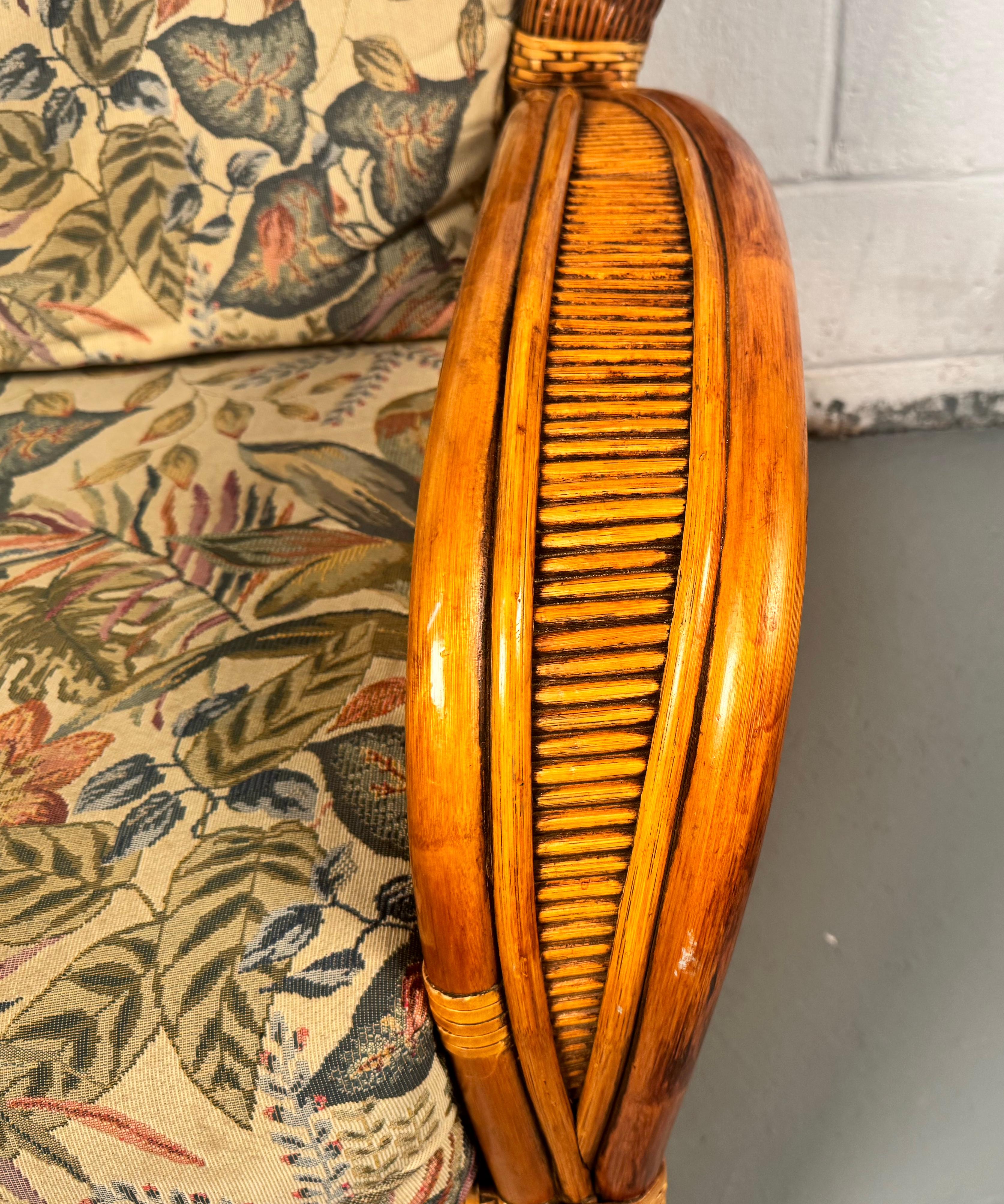 Vintage Rattan Lounge Chair and Ottoman by Palm Springs Rattan For Sale 3