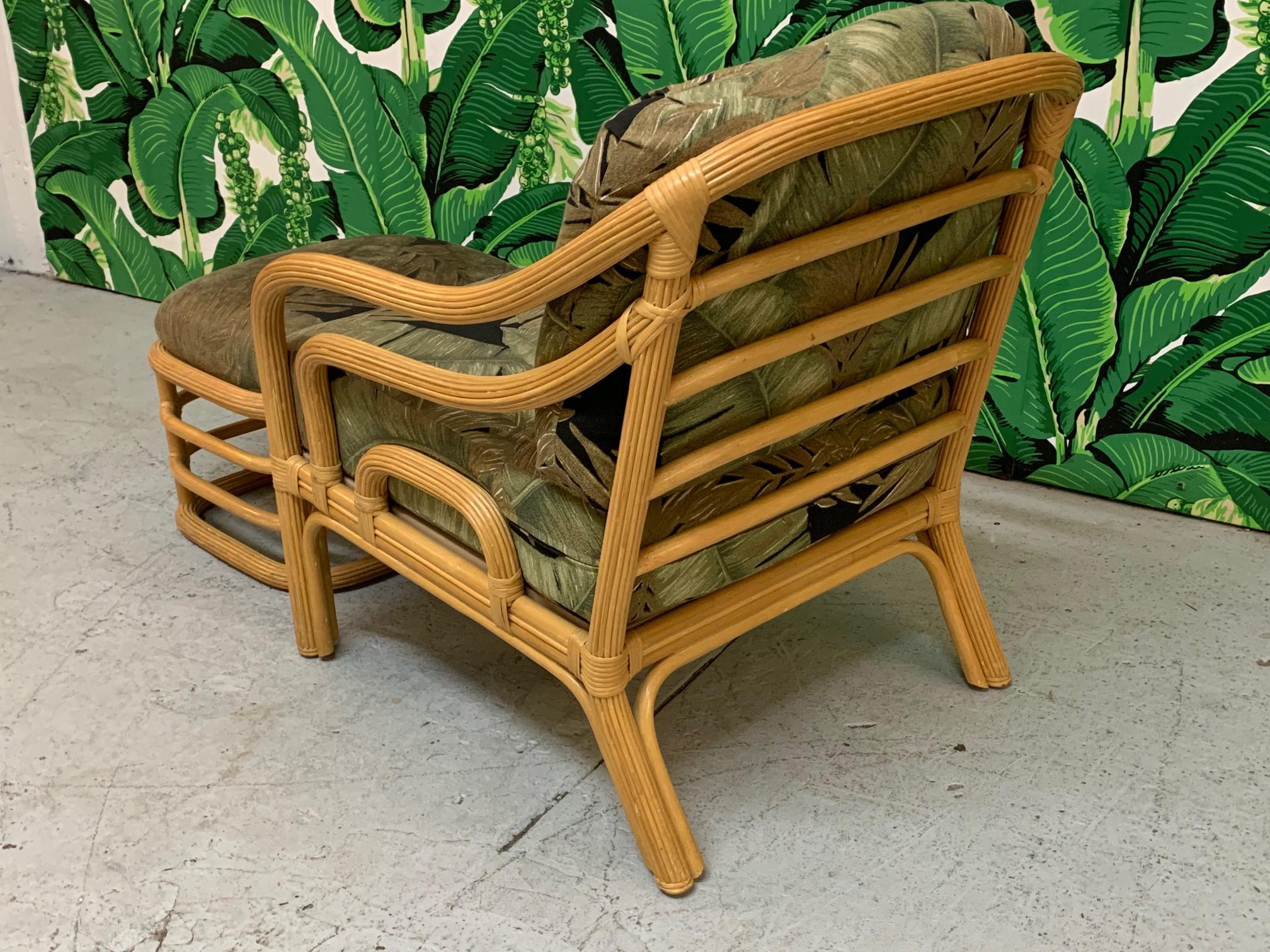 Organic Modern Vintage Rattan Lounge Chair and Ottoman For Sale