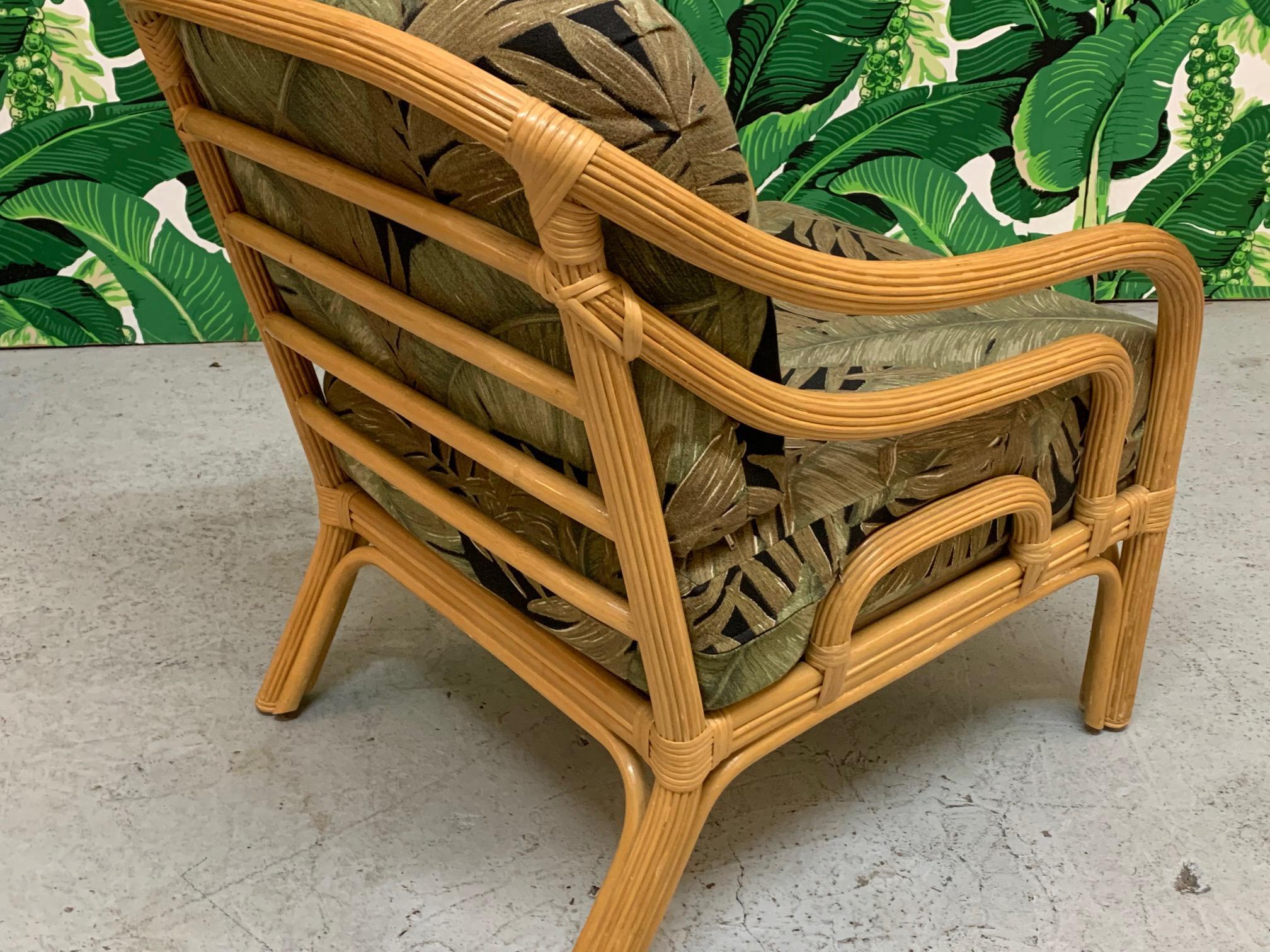 Vintage Rattan Lounge Chair and Ottoman In Good Condition For Sale In Jacksonville, FL
