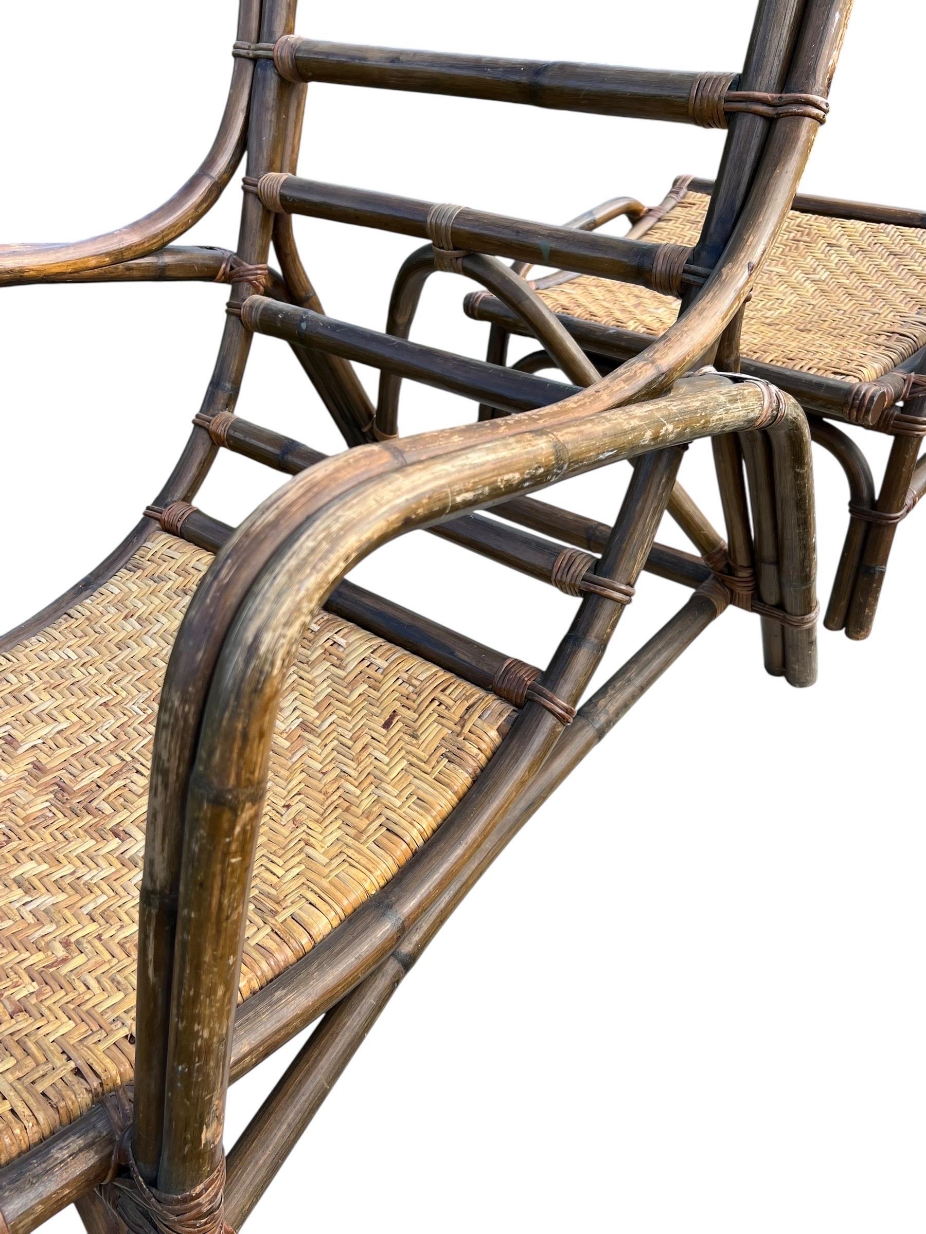 Vintage Rattan Lounge Stuhl und Ottomane (Ende des 20. Jahrhunderts) im Angebot