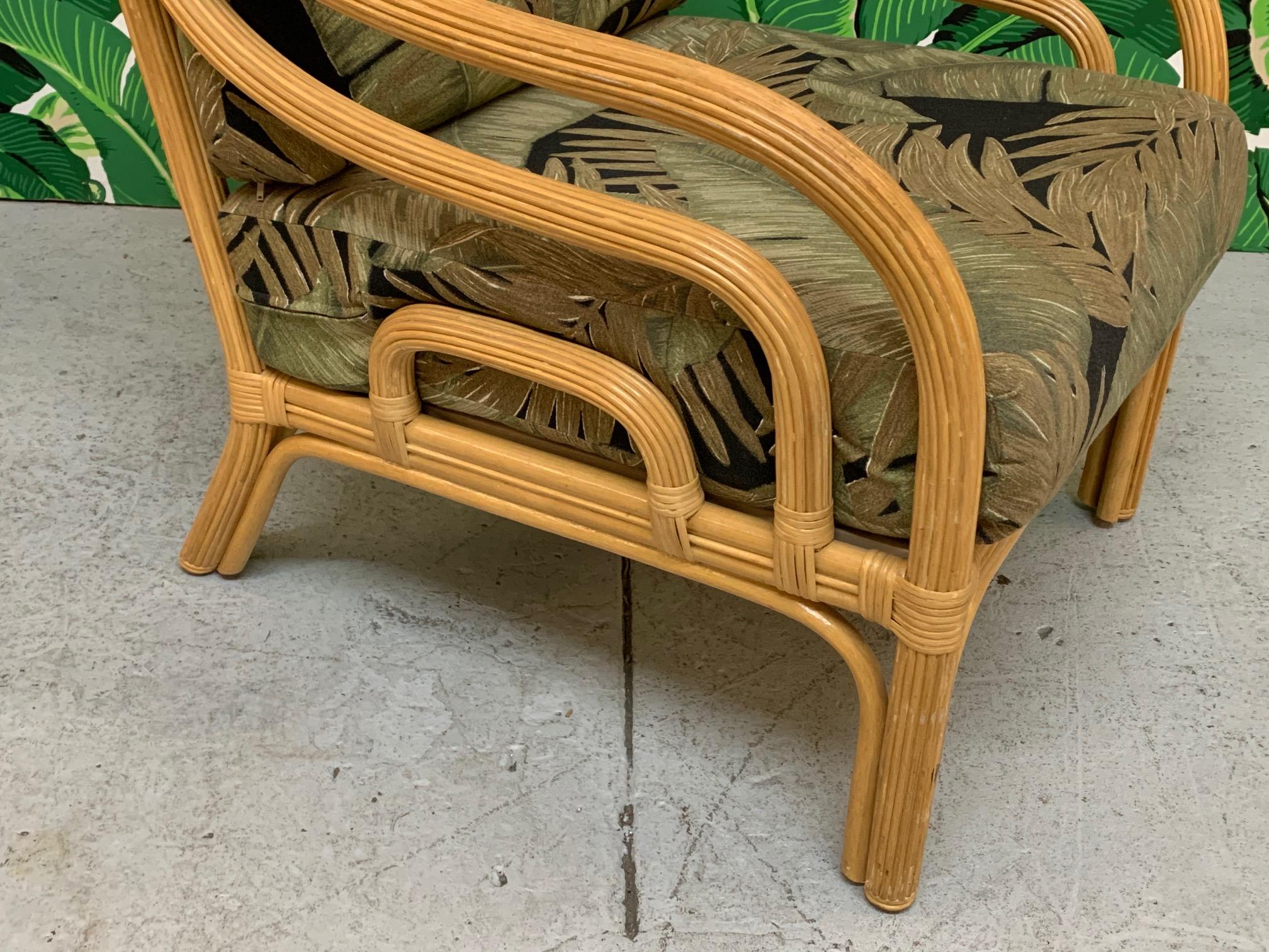 Vintage Rattan Lounge Chair and Ottoman In Good Condition In Jacksonville, FL