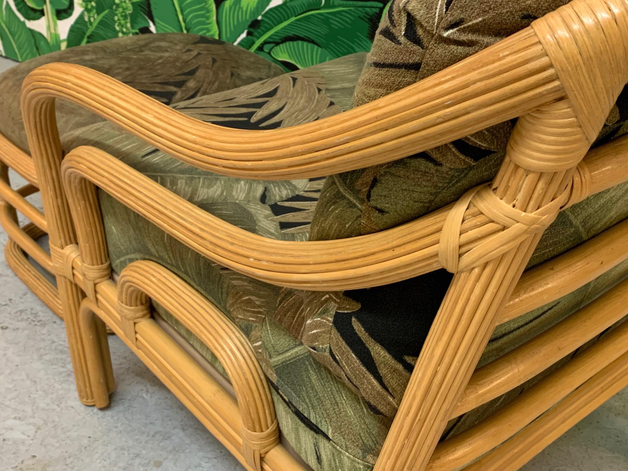Upholstery Vintage Rattan Lounge Chair and Ottoman For Sale