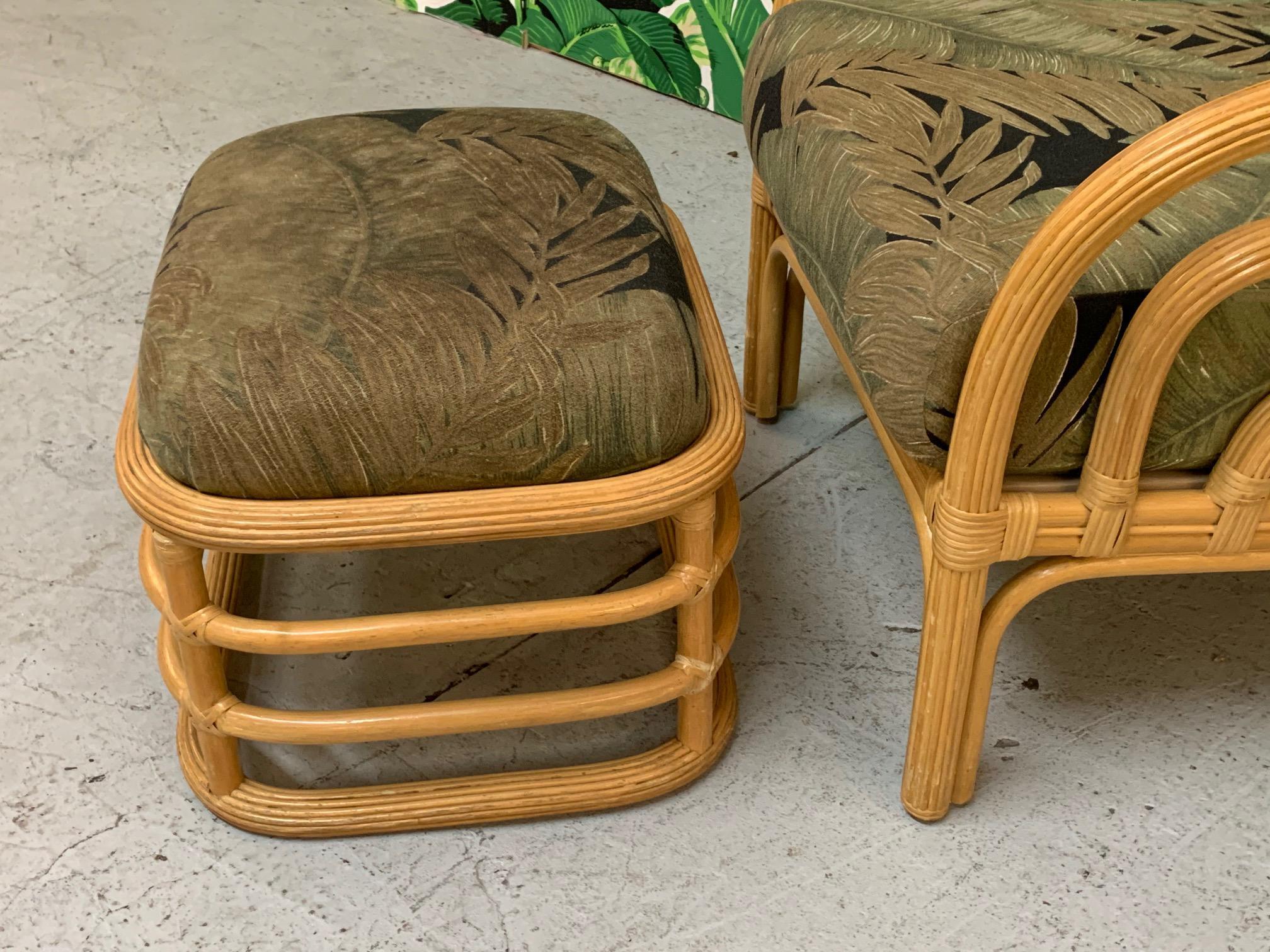 Vintage Rattan Lounge Chair and Ottoman For Sale 2