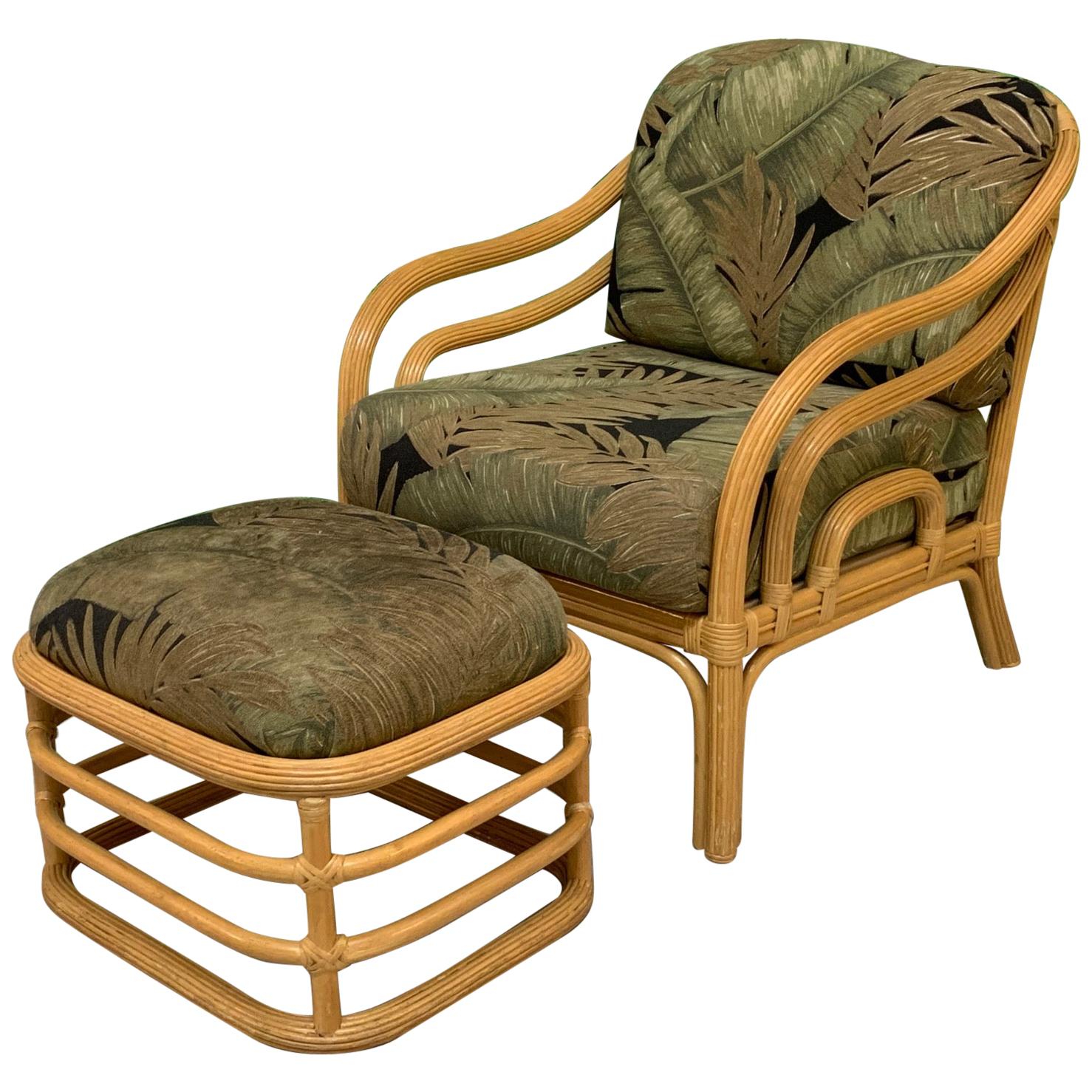 Vintage Rattan Lounge Chair and Ottoman
