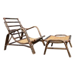 Vintage Rattan Lounge Stuhl und Ottomane