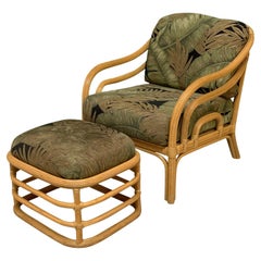 Vintage Rattan Lounge Chair and Ottoman
