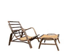 Vintage Rattan Lounge Stuhl und Ottomane