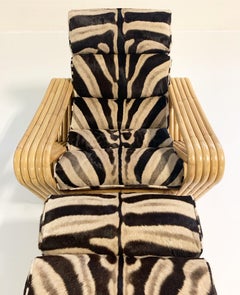 Vintage Rattan Lounge Chair and Ottoman in Zebra Hide