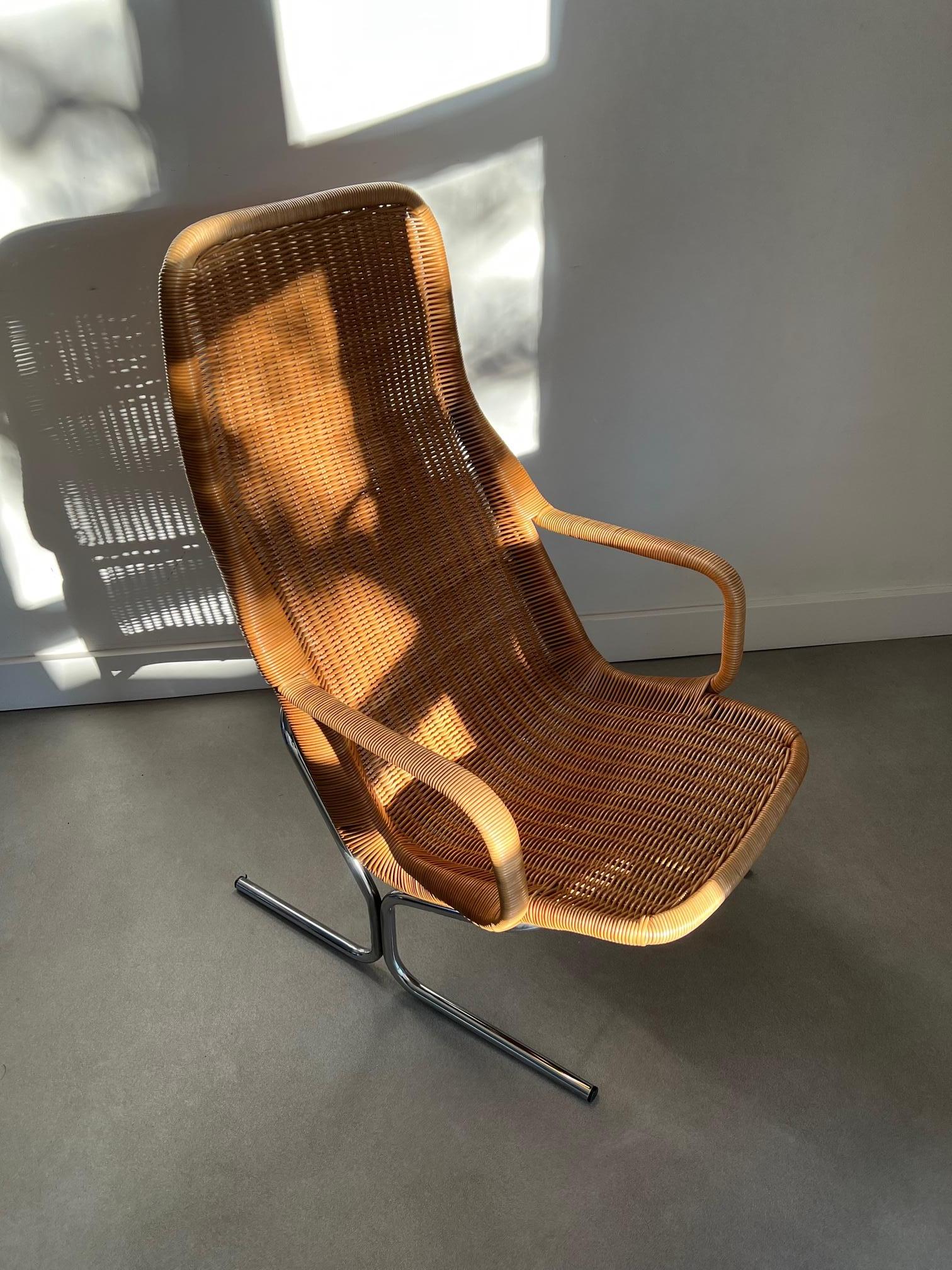 Mid-Century Modern Vintage Rattan Lounge Chair by Dirk Van Sliedrecht 60s Model 514