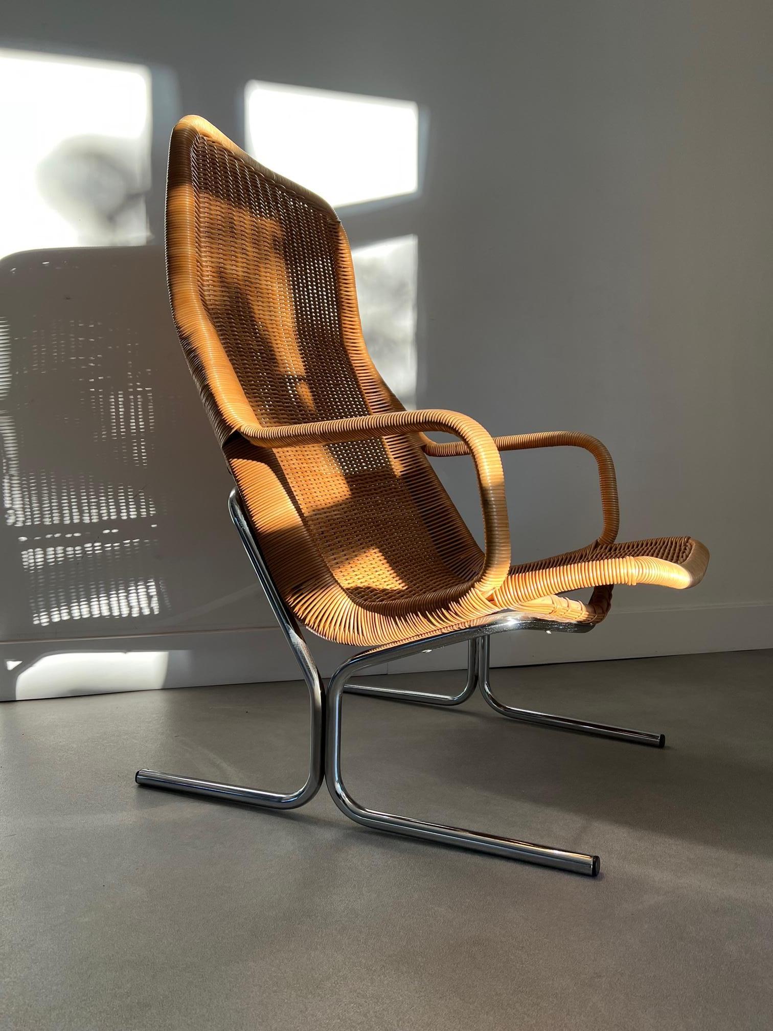 Vintage Rattan Lounge Chair by Dirk Van Sliedrecht 60s Model 514 In Excellent Condition In GOOR, NL