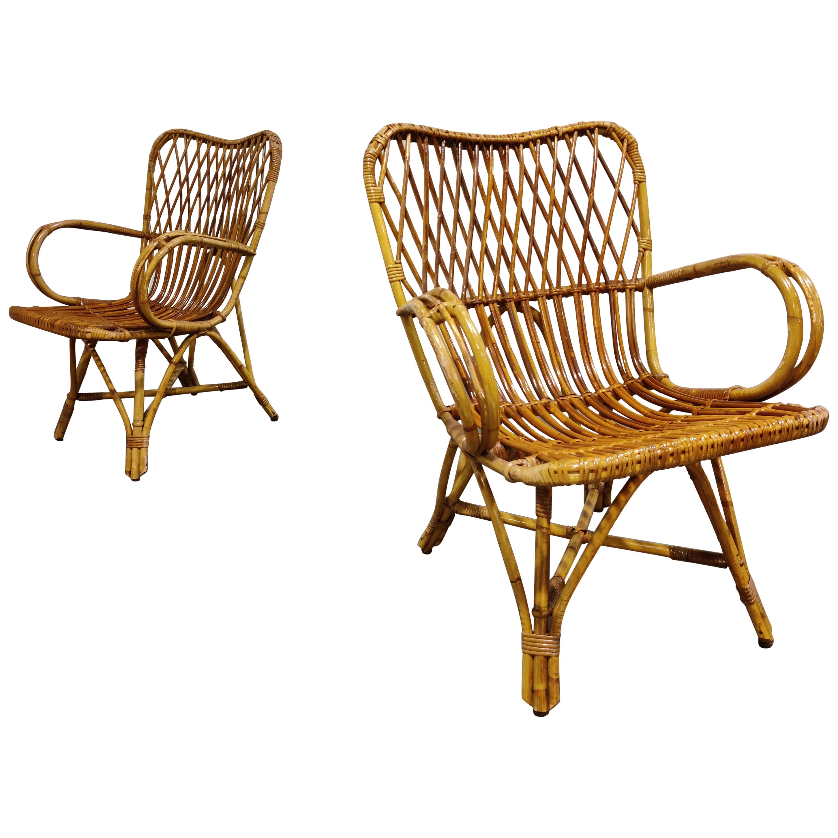 Vintage Rattan Lounge Chairs, 1960s