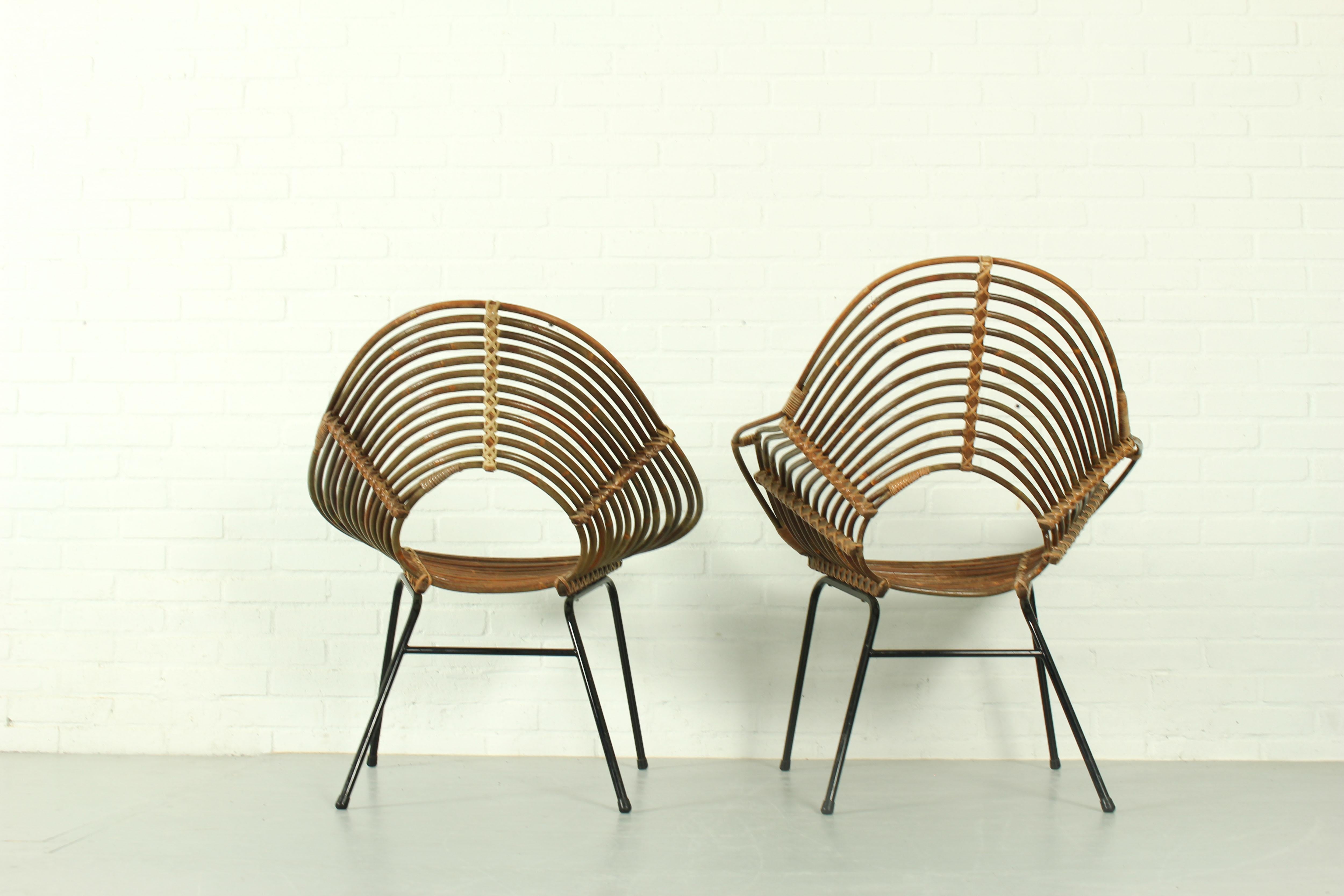 Vintage Rattan Lounge Chairs H. Broekhuizen for Rohé Noordwolde, The Netherlands For Sale 3